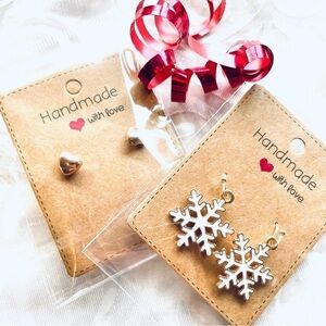 NWT Lot of 2 Festive Earrings – Gold Heart Stud & White/Gold Snowflake Drop